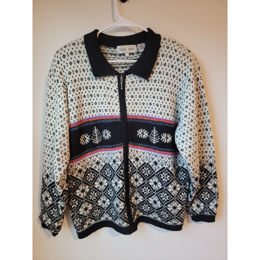 Baxter Wells Fair Isle Wool Blend Womens Large Sweater Birdseye‎ Knit Ski Cozy